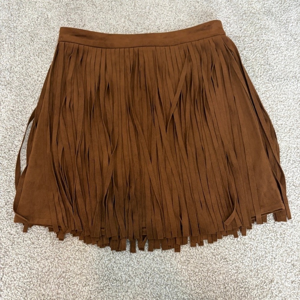 BB Dakota Fringe Mini Skirt Womens 4 Brown Faux Suede Western Cowgirl Festival